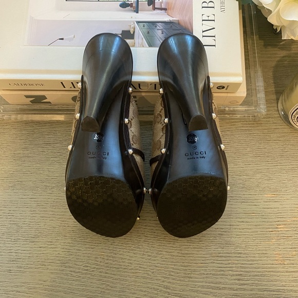 Gucci - Original GG Monogram - 120mm Heeled Clogs - Beige Ebony - Size 35.5 - Picture 6 of 7
